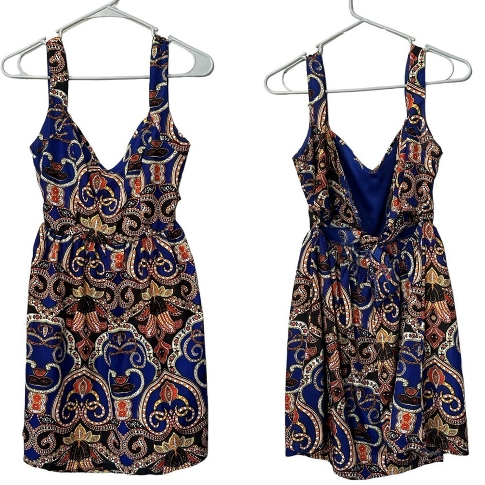 Peach royal dress size small blue orange white tie back